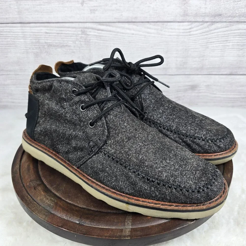 Toms Mens Navi Dark Gray Linen Lace Up Round Toe Chukka Boots Sz 10.5 M